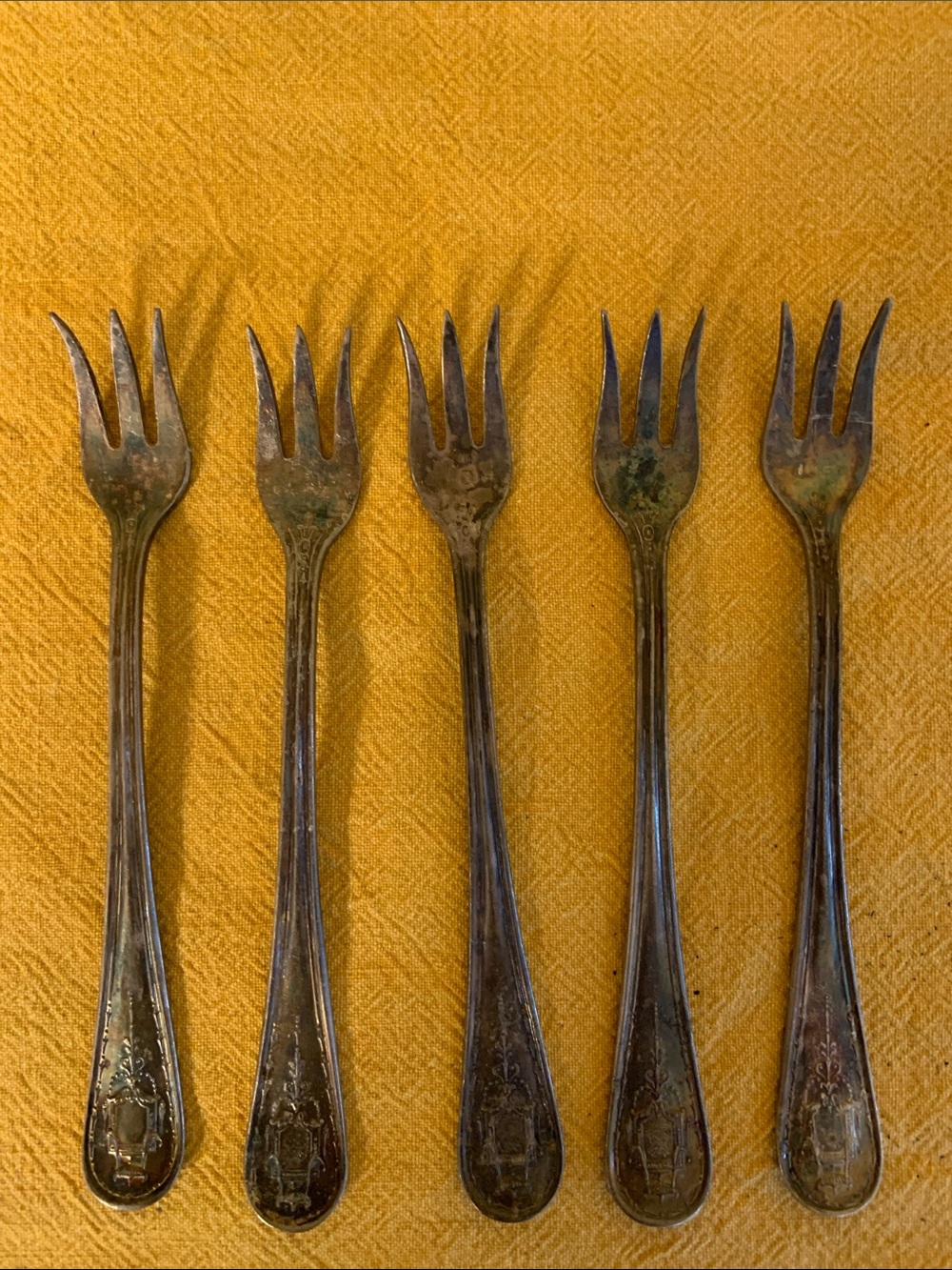 Vintage The Rice Hotel Silver Plated Cocktail Forks Set of 5 Reed and Barton
